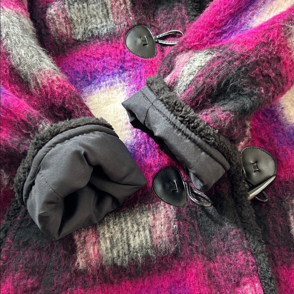 Anna Sui Ombre Plaid Toggle Hooded Wool Blend Coat Jacket Women Size 6 - Picture 15 of 16